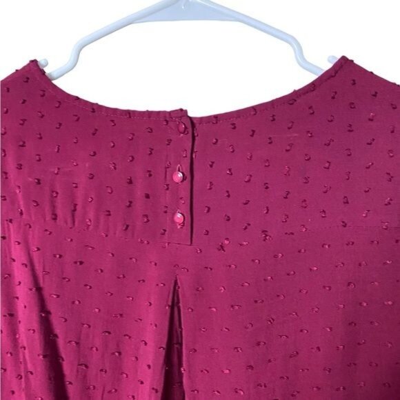 Anthropologie Maeve Women’s  Swiss Dot Blouse Size‎ 4 Maroon Scalloped Edge - Picture 5 of 10
